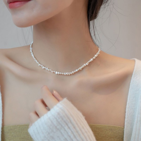 925 Sterling Silver Irregular Pearl Necklace