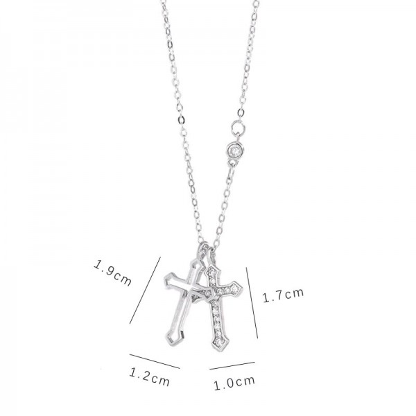 925 Sterling Silver Necklace Double Cross