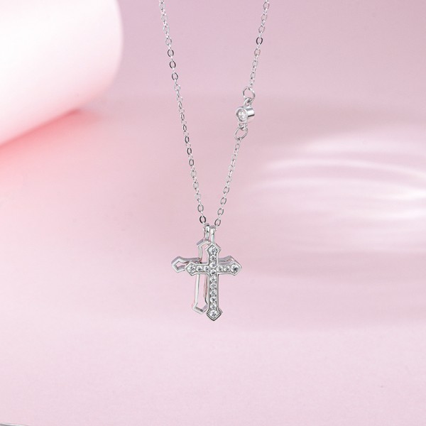 925 Sterling Silver Necklace Double Cross