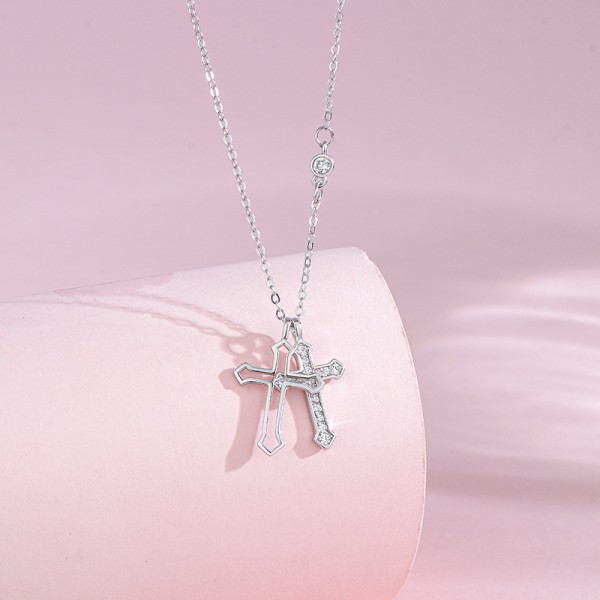 925 Sterling Silver Necklace Double Cross