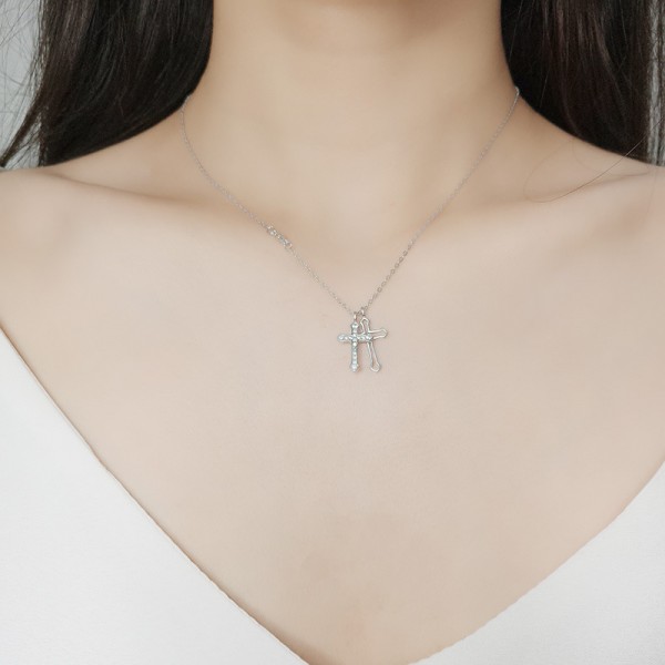 925 Sterling Silver Necklace Double Cross