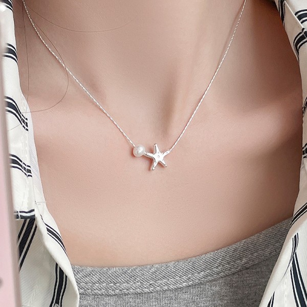 925 Sterling Silver Starfish Pearl Necklace
