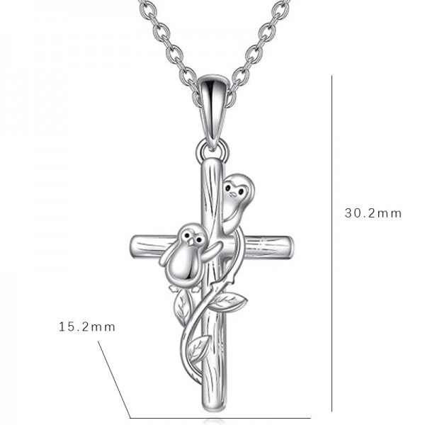 925 Sterling Silver Penguin Cross Necklace