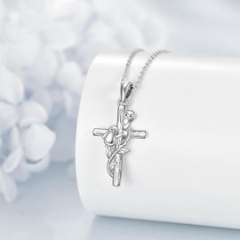 925 Sterling Silver Penguin Cross Necklace