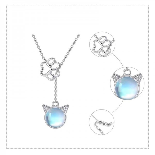 925 Sterling Silver Necklace Cat Crystal