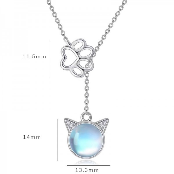 925 Sterling Silver Necklace Cat Crystal