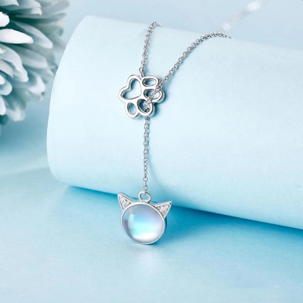 925 Sterling Silver Necklace Cat Crystal