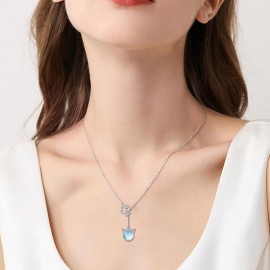 925 Sterling Silver Necklace Cat Crystal