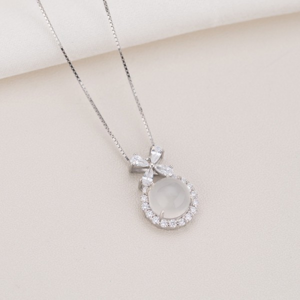 925 Sterling Silver Bow Crystal Necklace