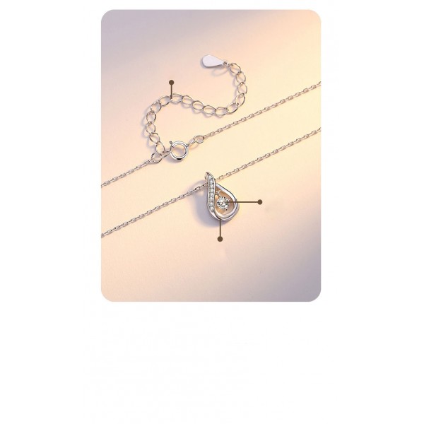 925 Sterling Silver Water droplet single zirconium Necklace