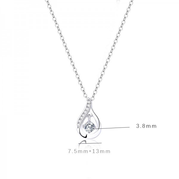 925 Sterling Silver Water droplet single zirconium Necklace