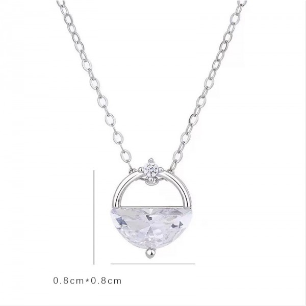 925 Sterling Silver Necklace Circular Single Zirconium