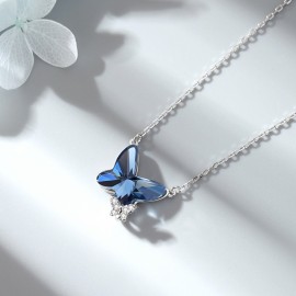 925 Sterling Silver Necklace Butterfly Blue Crysta...