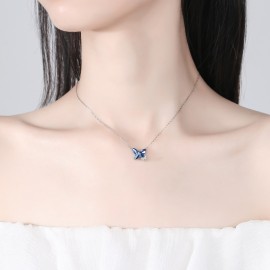 925 Sterling Silver Necklace Butterfly Blue Crysta...