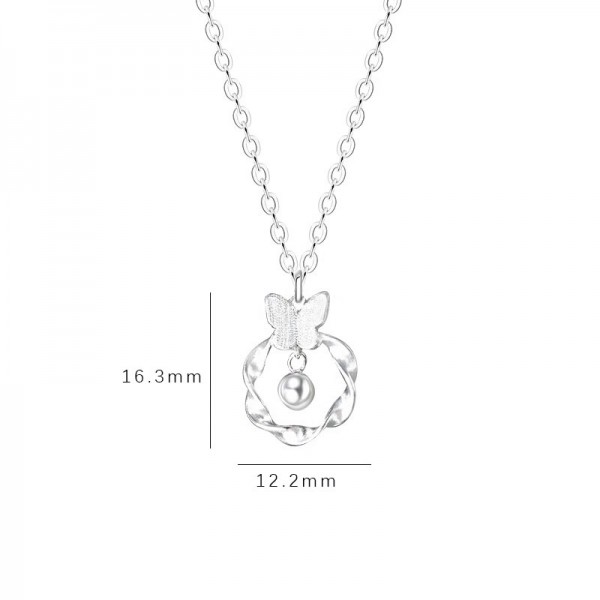 925 Sterling Silver Butterfly Circular Pendant Necklace 