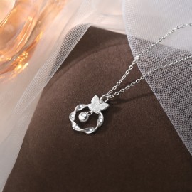 925 Sterling Silver Butterfly Circular Pendant Nec...
