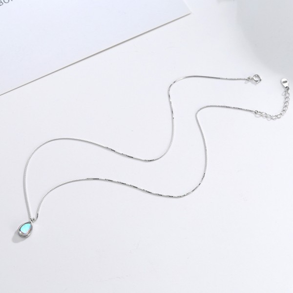 925 Sterling Silver Water Droplet Crystal Necklace 
