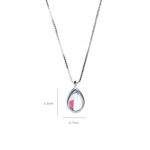 925 Sterling Silver Water Droplet Crystal Necklace 
