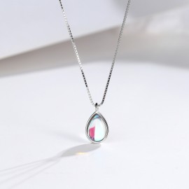 925 Sterling Silver Water Droplet Crystal Necklace...