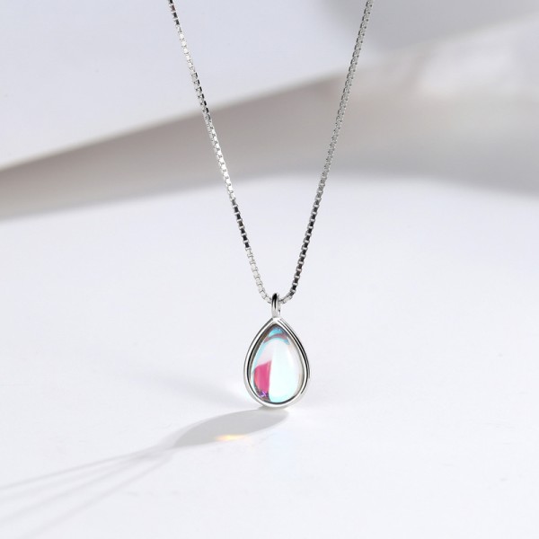925 Sterling Silver Water Droplet Crystal Necklace 