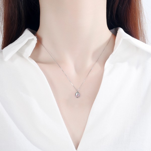 925 Sterling Silver Water Droplet Crystal Necklace 