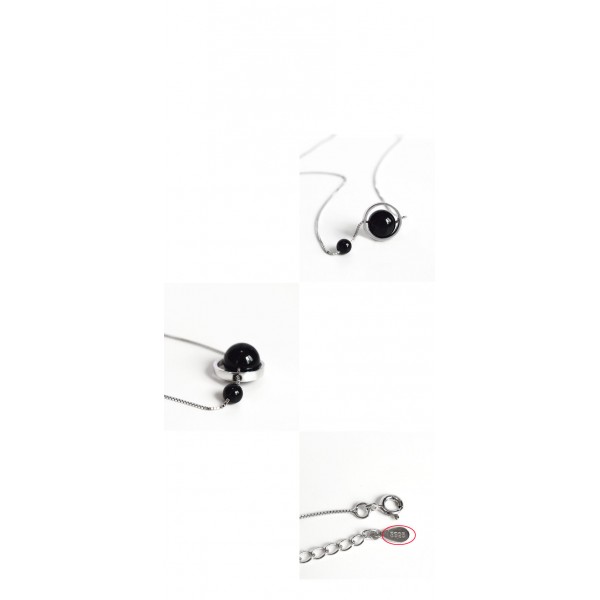 925 Sterling Silver Black Agate Necklace