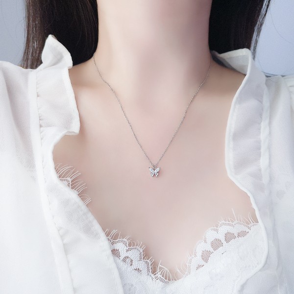 925 Sterling Silver Little Butterfly Zircon Necklace