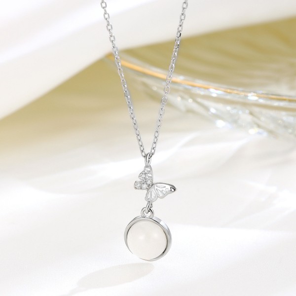 925 Sterling Silver Butterfly Jade Marrow Necklace