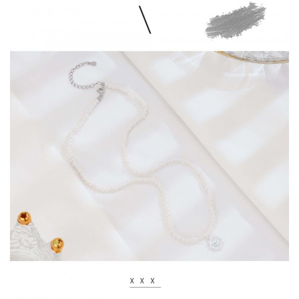 925 Sterling Silver Pearl Circle Brand Necklace