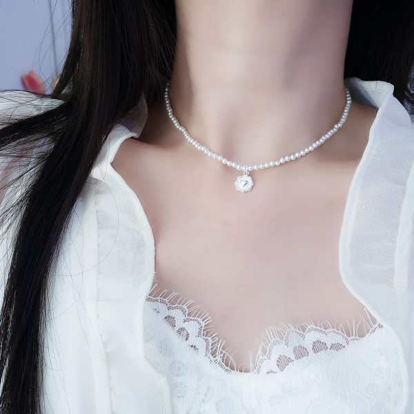 925 Sterling Silver Pearl Circle Brand Necklace