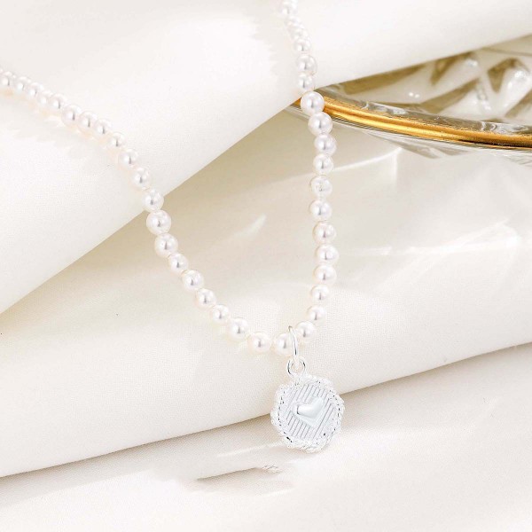 925 Sterling Silver Pearl Circle Brand Necklace