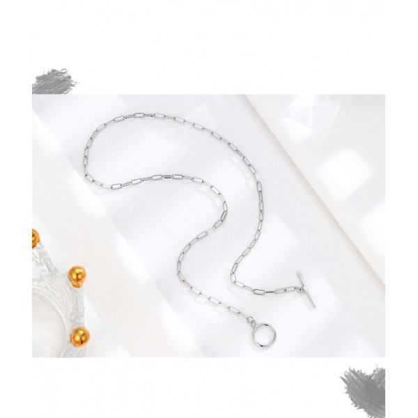 925 Sterling Silver Circle Horizontal Bar Necklace