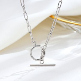 925 Sterling Silver Circle Horizontal Bar Necklace