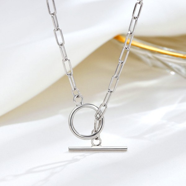 925 Sterling Silver Circle Horizontal Bar Necklace