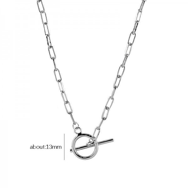 925 Sterling Silver Circle Horizontal Bar Necklace