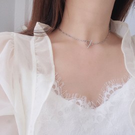 925 Sterling Silver Circle Horizontal Bar Necklace