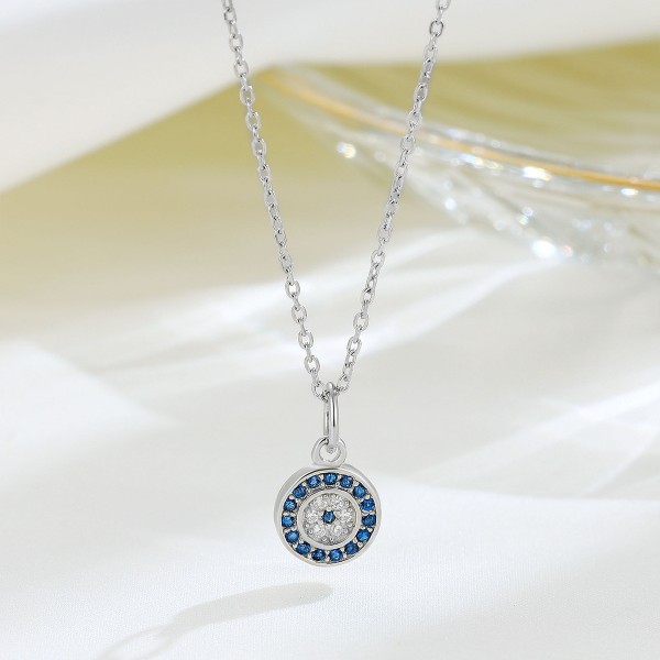925 Sterling Silver Disk Group Inlaid Necklace ﻿