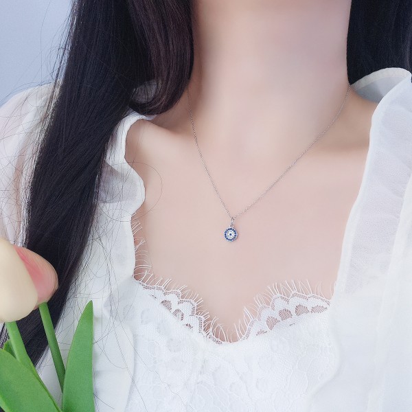 925 Sterling Silver Disk Group Inlaid Necklace ﻿