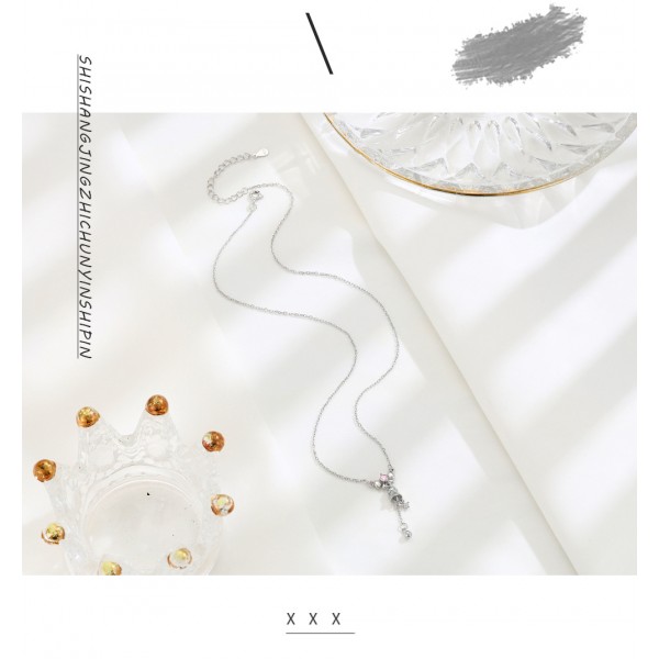 925 Sterling Silver Group Inlaid Zircon Butterfly Necklace