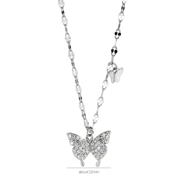 925 Sterling Silver Group Inlaid Zircon Butterfly Necklace