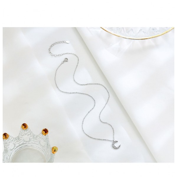 925 Sterling Silver Zircon Moon Necklace
