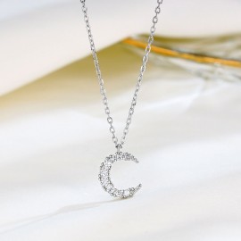 925 Sterling Silver Zircon Moon Necklace
