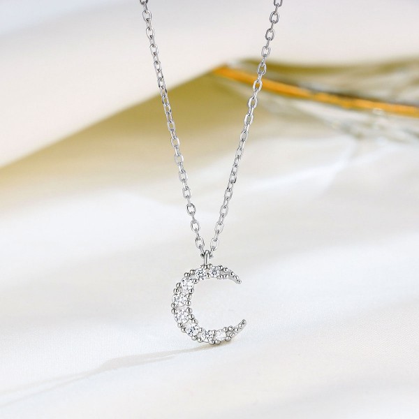 925 Sterling Silver Zircon Moon Necklace