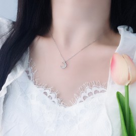 925 Sterling Silver Zircon Moon Necklace