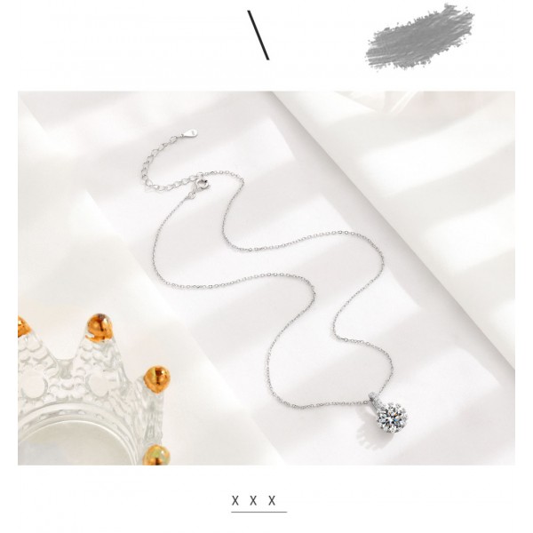 925 Sterling Silver Single Zirconium Pendant Necklace