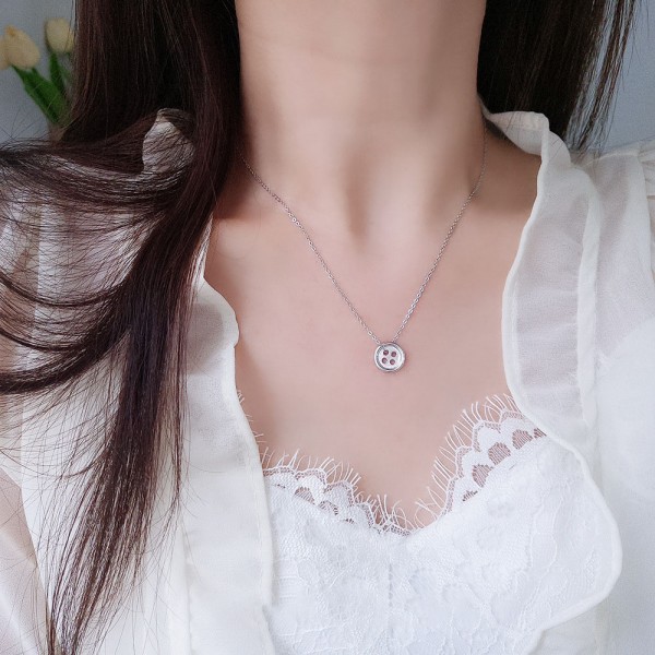 925 Sterling Silver Button Necklace