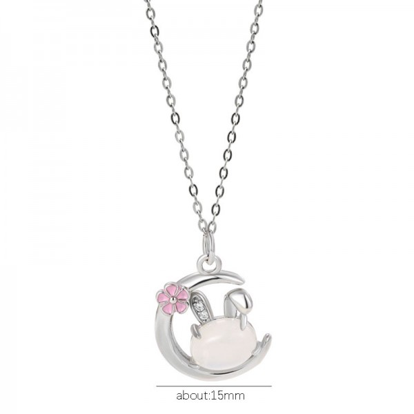 925 Sterling SilverJade Marrow Moon Rabbit Necklace