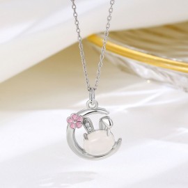 925 Sterling SilverJade Marrow Moon Rabbit Necklac...