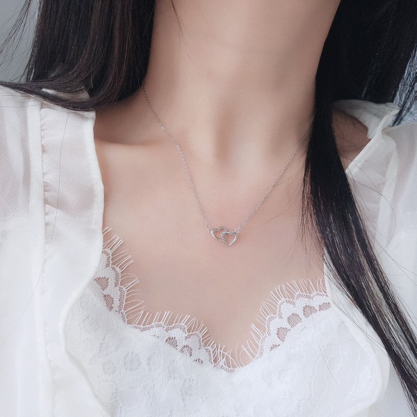 925 Sterling Silver Double Heart Necklace