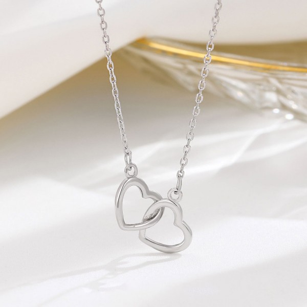 925 Sterling Silver Double Heart Necklace